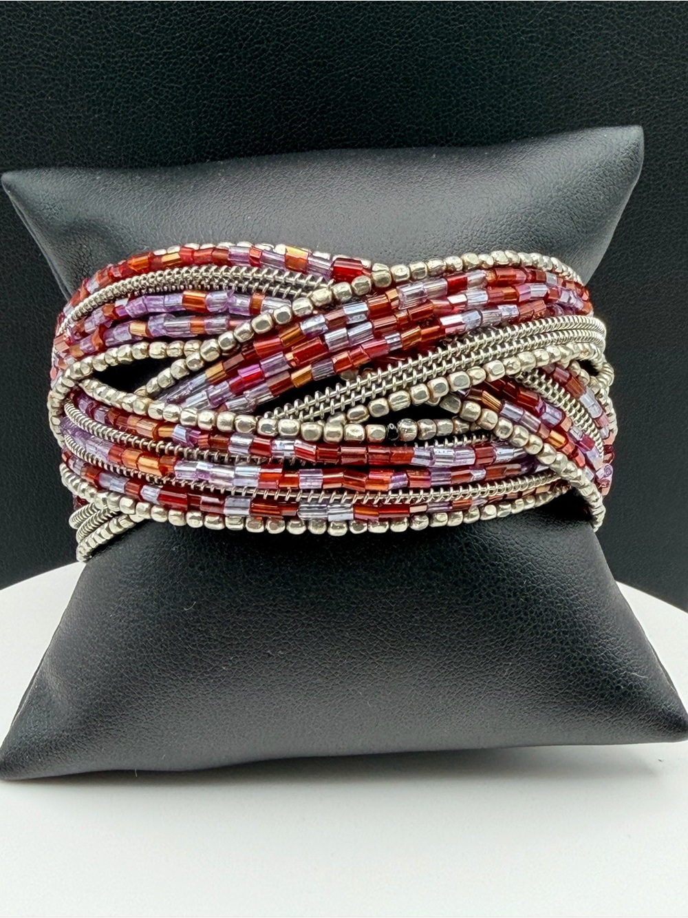 Multistrand Red and Purple Beaded Wrap Bracelet - Women Jewelry